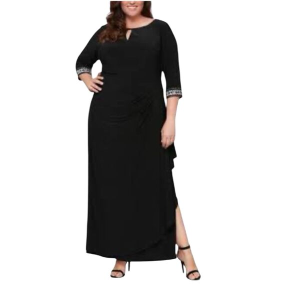 Alex Evenings Plus 20W Black Keyhole Embellished A-Line Gown NWT Formal Dress - Picture 1 of 13